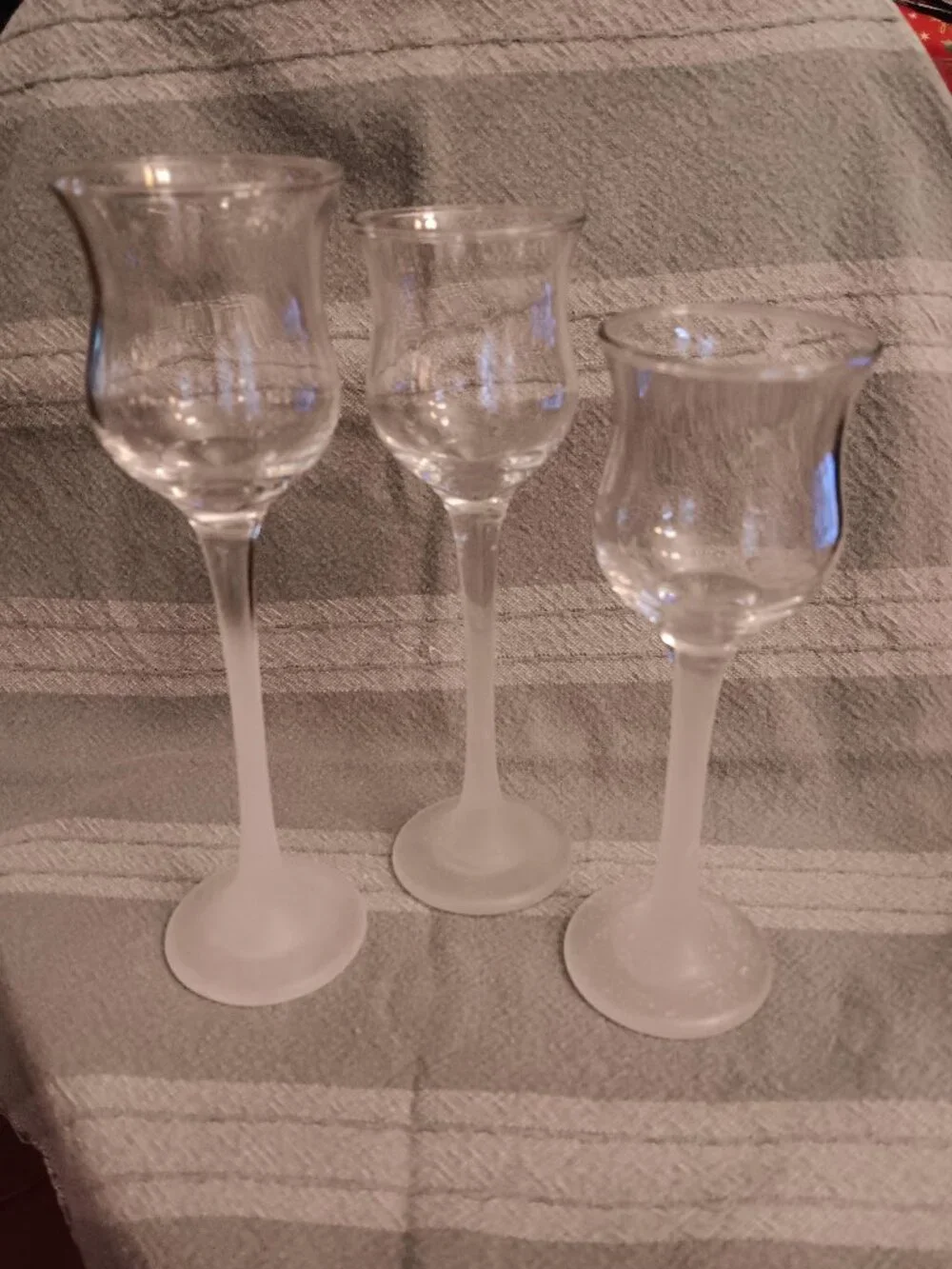 Partylite 3 Wine Glass Candle Holders with Frosted Stems GORGEOUS!